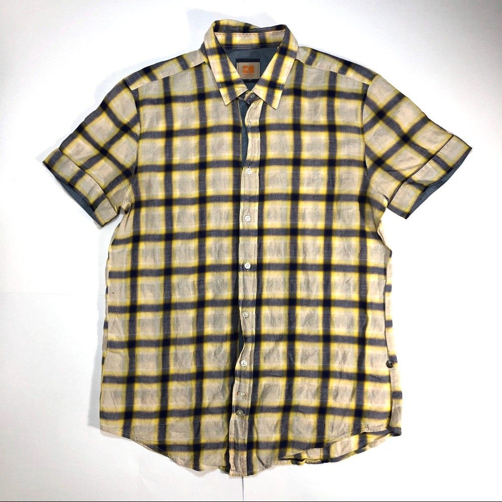 BOSS ORANGE Yellow and Blue Plaid Shirt